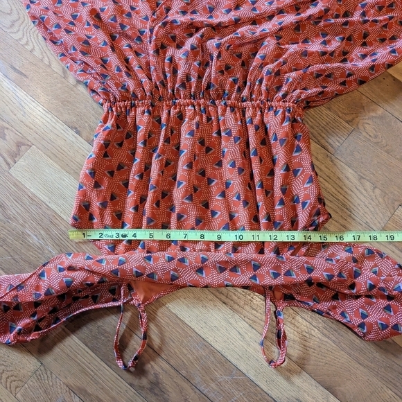 PNIINA Medium Orange Abstract‎ Asymmetrical Off the Shoulder Lined Dress - Picture 8 of 11